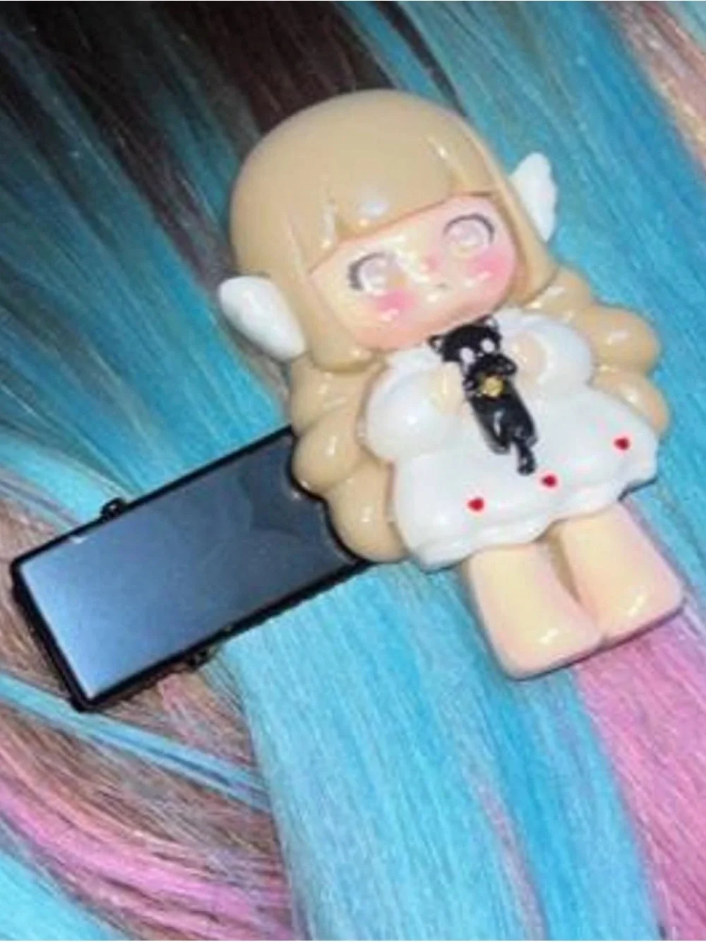 Cute Angel Girl Hair Clip with Black Cat